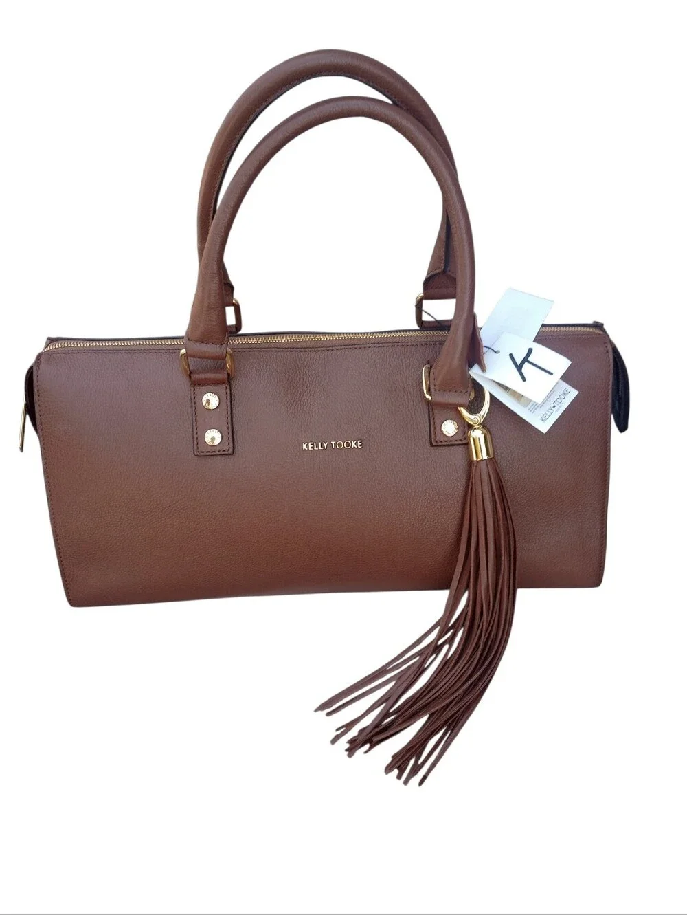 Kelly-Tooke Soho Leather Barrel Tassel Satchel Bag, NWT